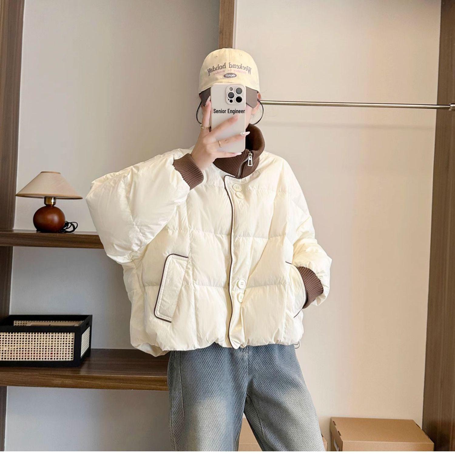 

2025 Корейский стиль Маленькая белая куртка из утиного пуха со стойкой One Size белый