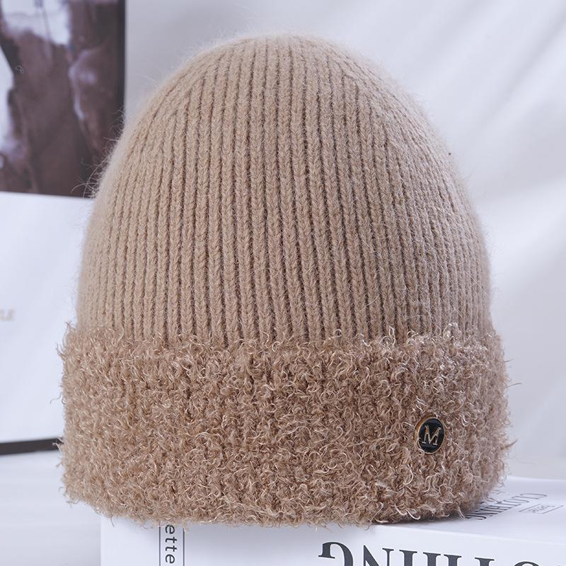 Women's New Rabbit Fur Warm Knitted Hat Korean Style Trendy Versatile Big Head Windproof Ear Protection Wool Hat Men