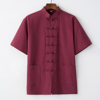 Chinese Style Summer Cotton and Linen Tang Suit Men's Short-sleeved Shirt Shirt Top Retro Chinese Men's Clothing