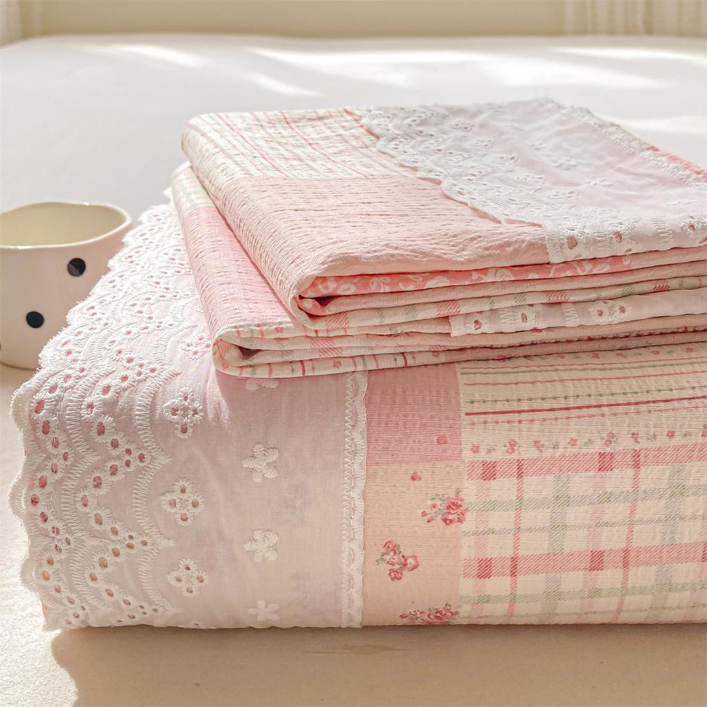 Klasse A Doppellagiges Garn Bettlaken Einzelstück Spitze Spitze Stepplaken Studentenwohnheim Dreiteiliges Set Einzelner Kissenbezug 3