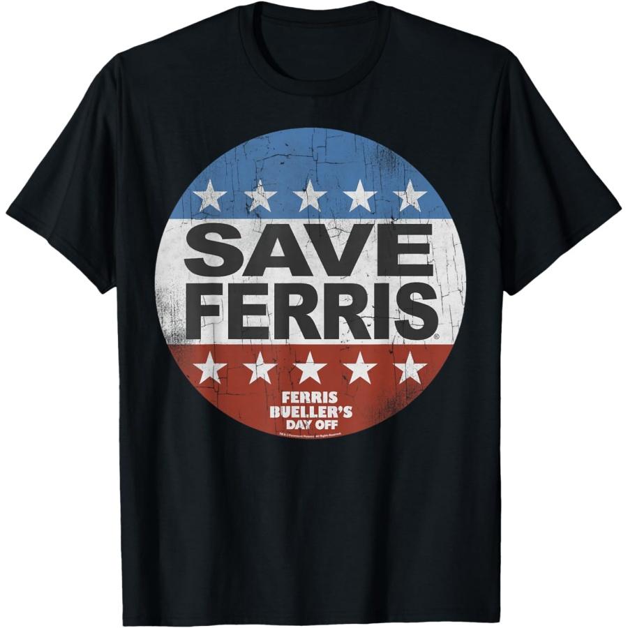 Ferris Bueller s Day Off Save Ferris American Flag Button T-Shirt S