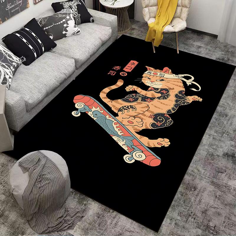 "Unique Cat Skateboarding Carpet with Japanese Sushi Style Design" Suitable for use as an anti-slip for living room bedroom sofas