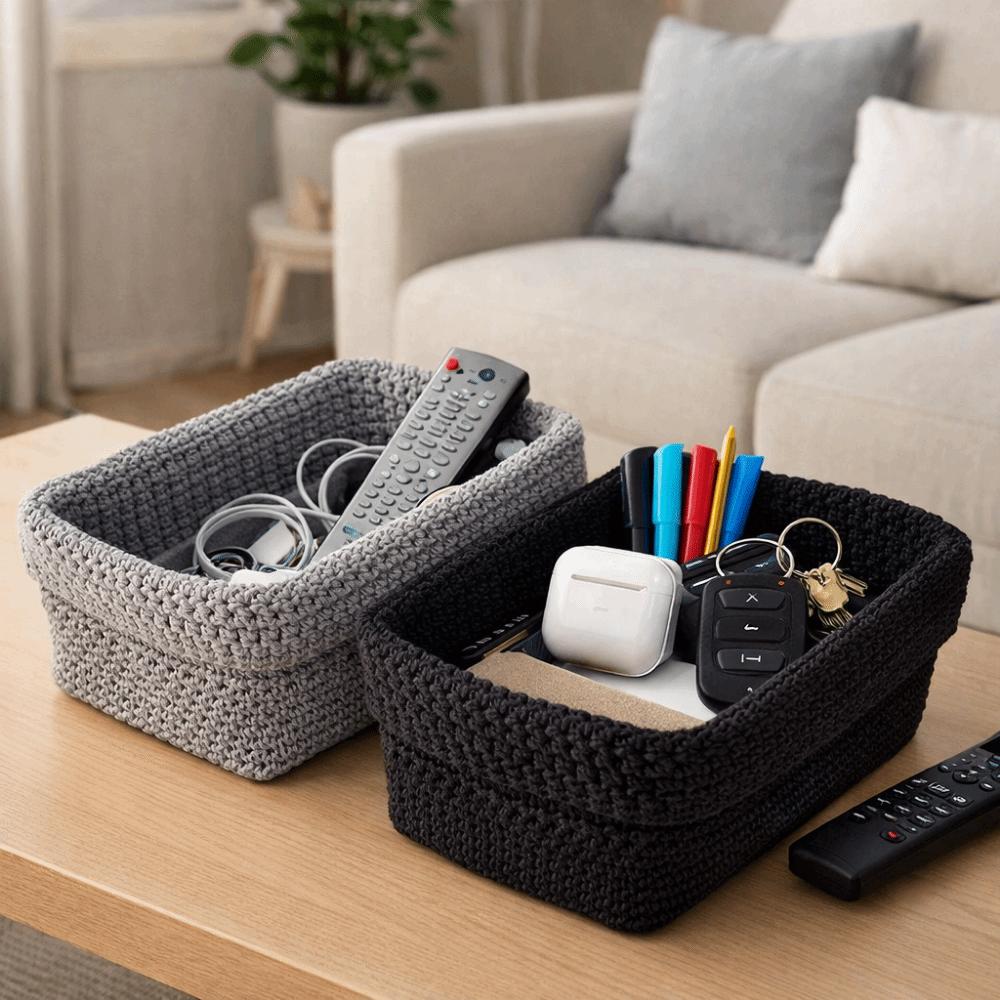 Rectangle Knitted Storage Basket Large Capacity Weaving Storage Basket Home Decoration