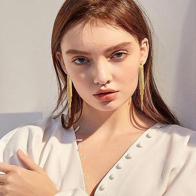 Fashion Gold Color Long Tassel Earrings Jewelry Vintage Statement Fringe Charm Drop Dangle Accessories for Women