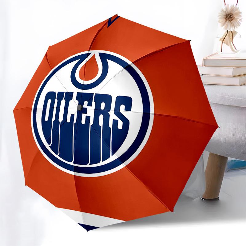 Edmonton Oilers, Hockey Puck Automatic Opening and Closing, 8 rib Structure Portable Umbrella, Suitable for Men and Women in All Seasons Pe
