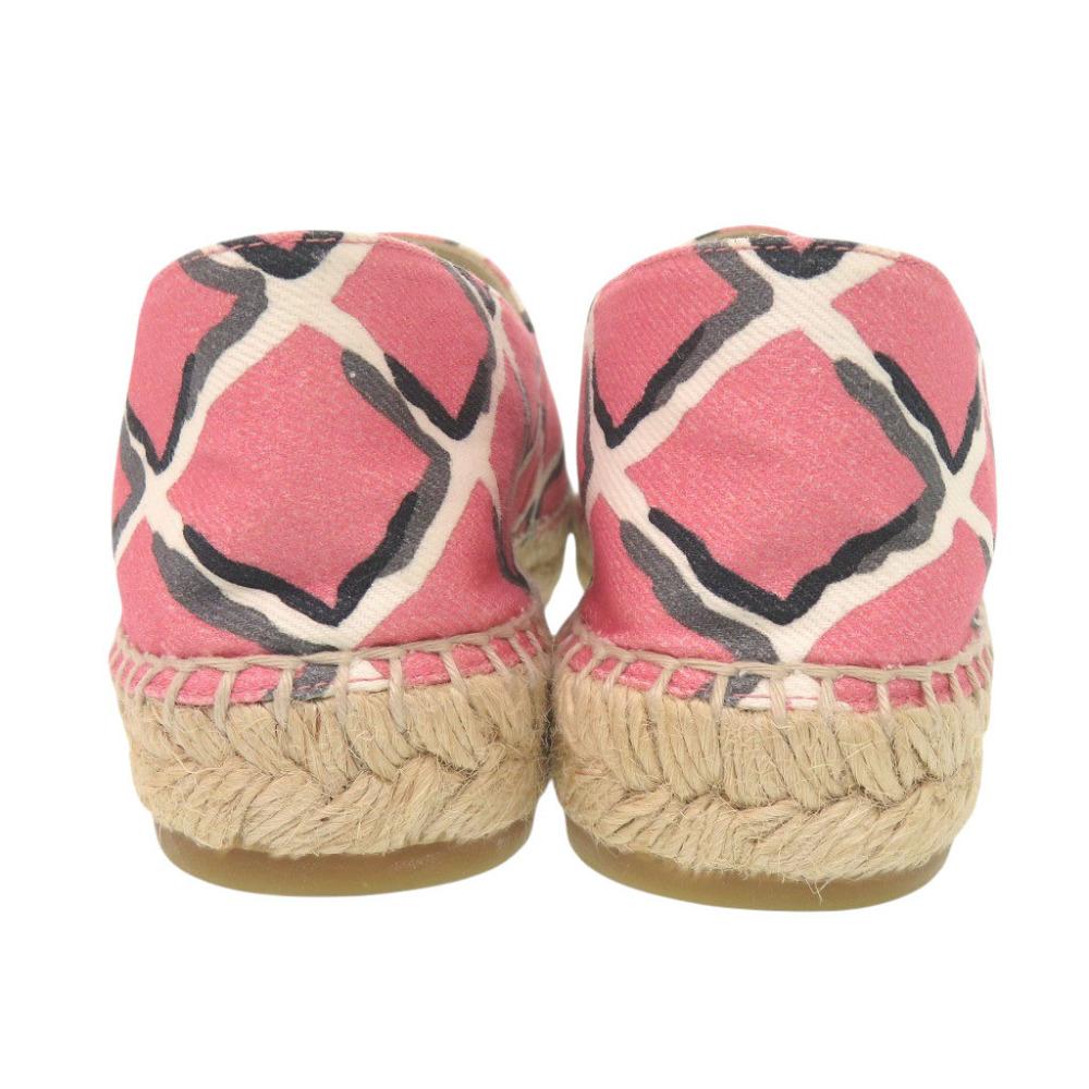 Used AUTHENTIC CHANEL G30898 Flat Shoes Espadrilles CC Mark pink/Black Canvas/hemp