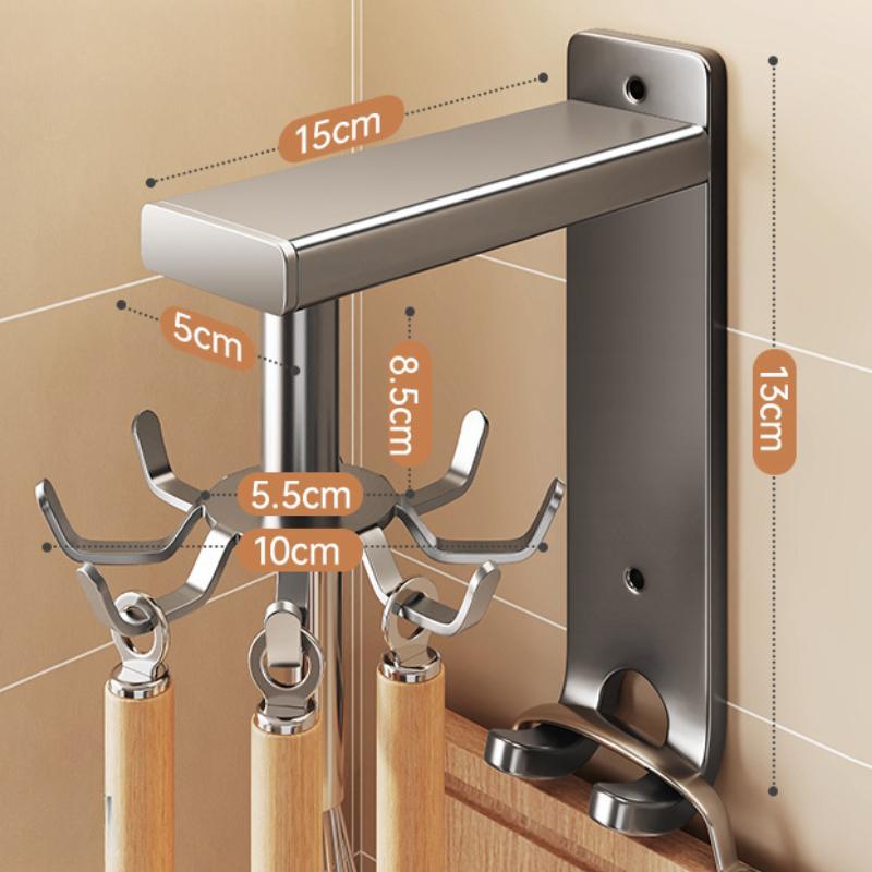 Kitchen Rotating Spatula Spoon Racks Wall Mounted Sliding Hook Shelves No Punching Required Simplicity Kitchenware Storage Shelf