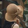 100% Raffia Bow Sun Hat Wide Brim Floppy Hats Women Beach Panama Straw Dome Bucket Hat
