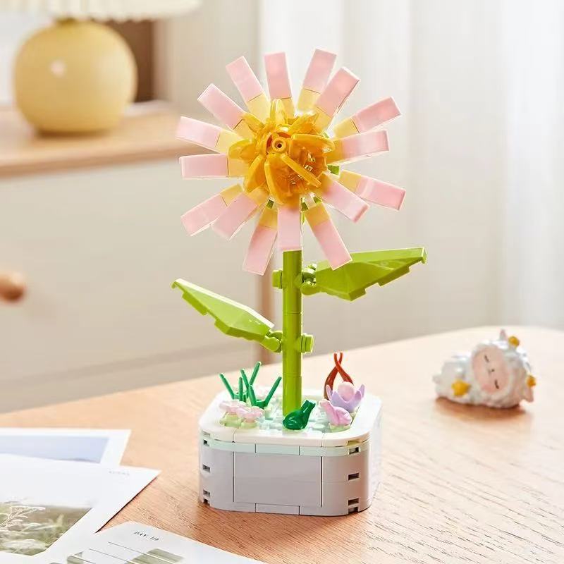 Non-Toxic Bouquet Building Block Set Plant Potted Bricks Toys Sunflower Rose Tulip Simulation Flower Desktop Ornament Children Romantic Gifts