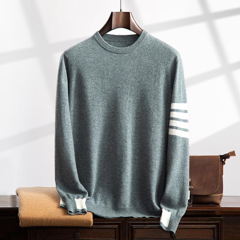 Men s Striped Cashmere Sweater - Round Neck, Long Sleeve, Fashionable Knitwear for Autumn/Winter XXL