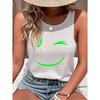 Loose Plus Size Wing Pattern Printed Round Neck White Vest Summer Casual Sleeveless Top Women's Clothing