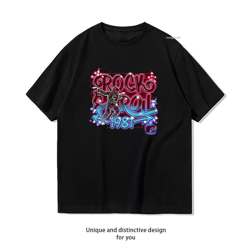 

MTV Rock Roll 1981 Neon Vintage Music Video Essential TShirt Women Unisex Casual cotton printed t shirts streetwear tops tee S