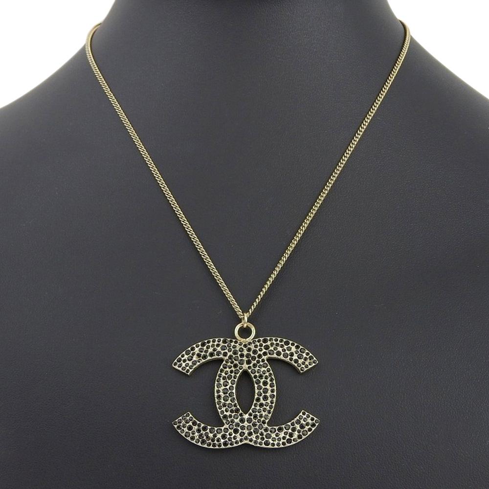 Chanel COCO Mark Necklace Gold/black Plated Gold 13g Women Used