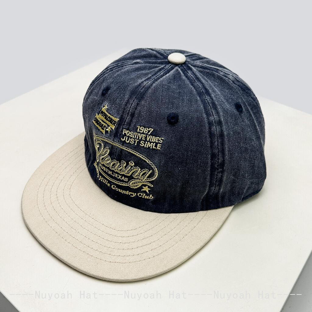 New Men Women American Retro Letter Embroidery Baseball Hats Sunshade Color Block Versatile Flat Eave Peaked Caps Fashion Street