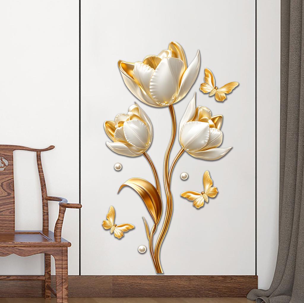 3D Tulip Butterfly Wall Sticker Self Adhesive Removable Decal for Bedroom Home Decor