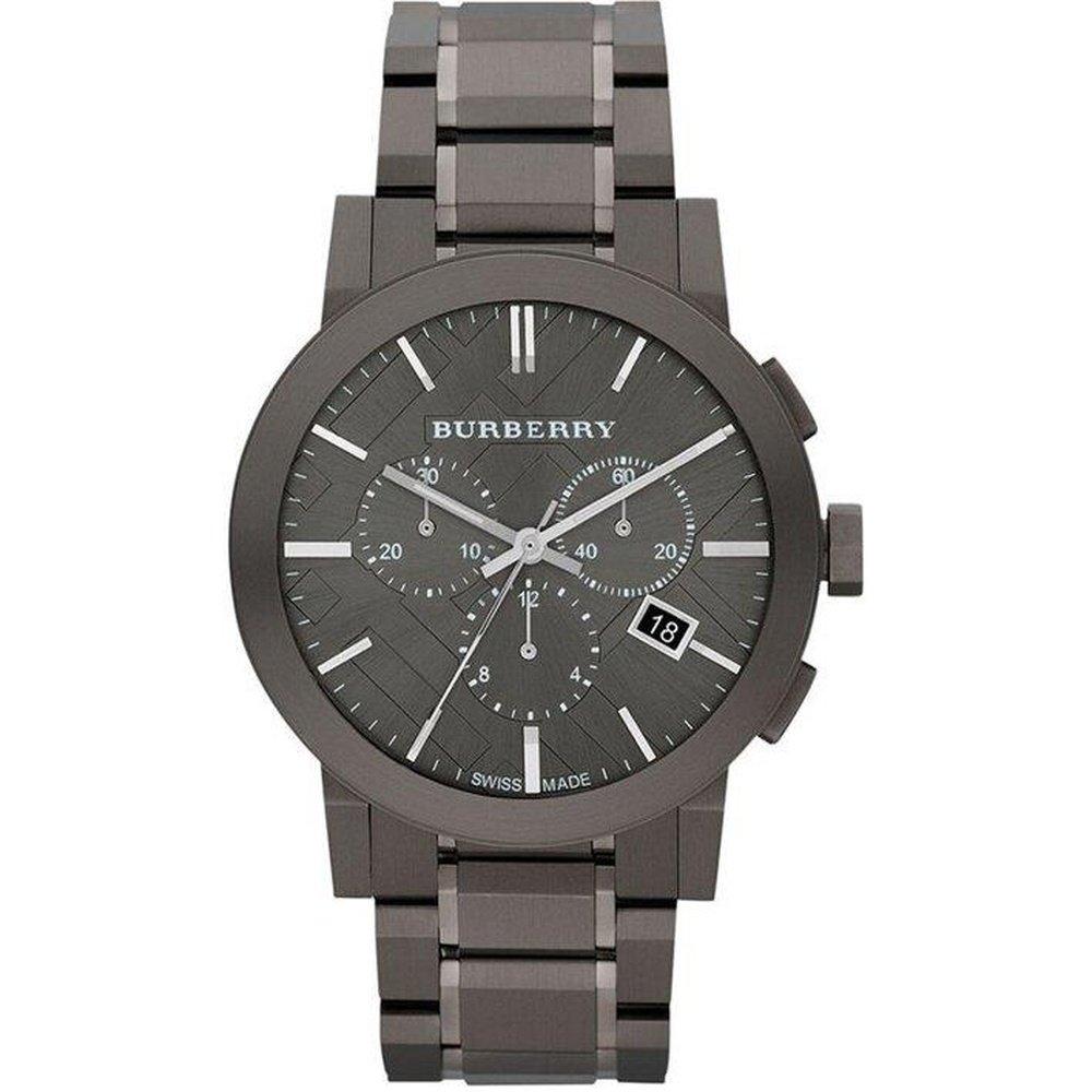 Burberry BU9354 Herrenuhr aus Edelstahl mit großem Karomuster, grau ionenplattiert