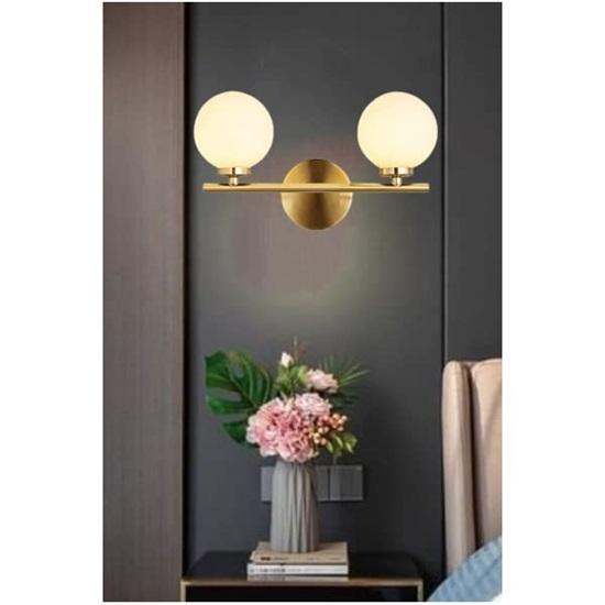 Two Globe At 180 Degree Metal and Glass Wall Light and Wall Lamp Lighting for Home Decor, Gold and Frosted-AC