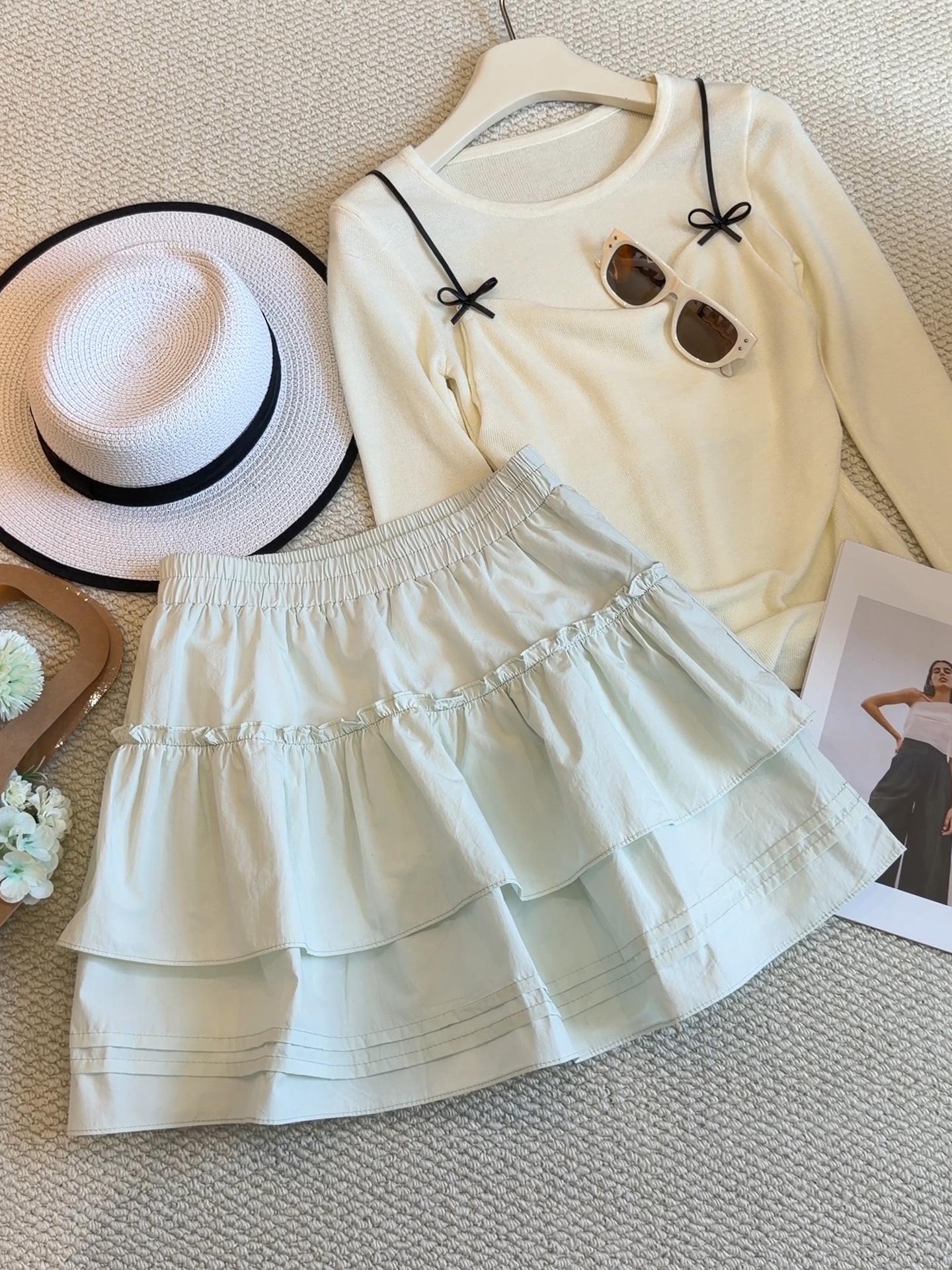 Women s Summer High-Waisted Ruffled A-Line Skirt – Sweet, Fluffy, & Anti-Exposure Short Skirt One Size светло-зеленый