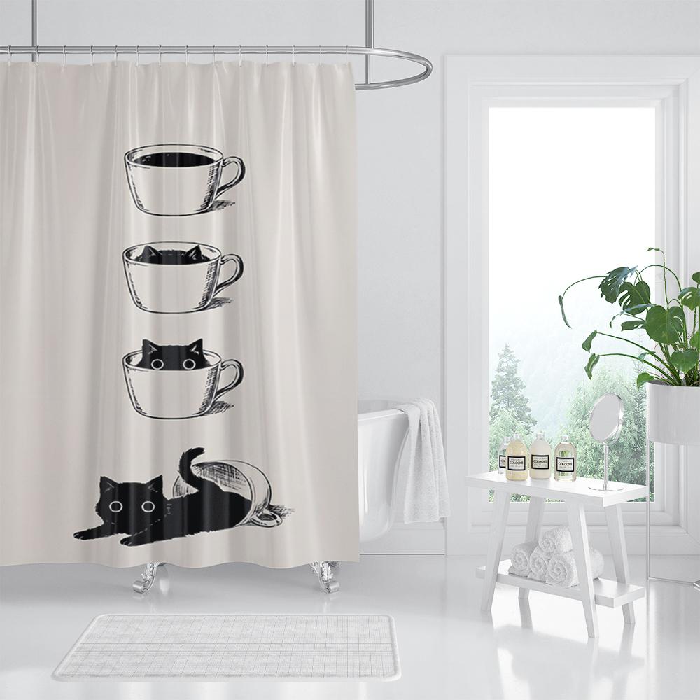 Cat Printed Shower Curtain Color Cartoon Lovely Animal Bear Polyester Fabric Hanging Curtains Bathroom Bathtub Decor with Hooks