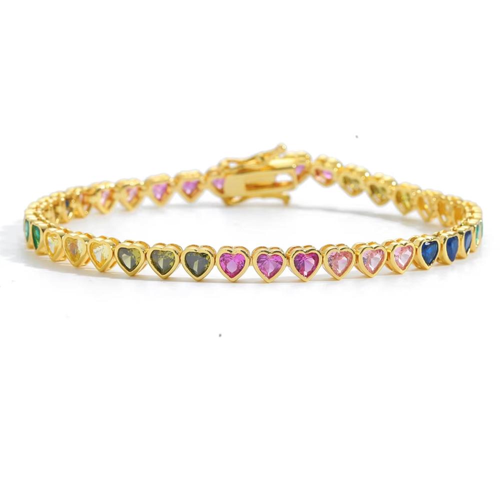 Bezel Setting 5mm Pink CZ Heart Tennis Bracelet Iced Out Colorful 5A Zirconia Female Jewelry for Women Valentine's Day Gift