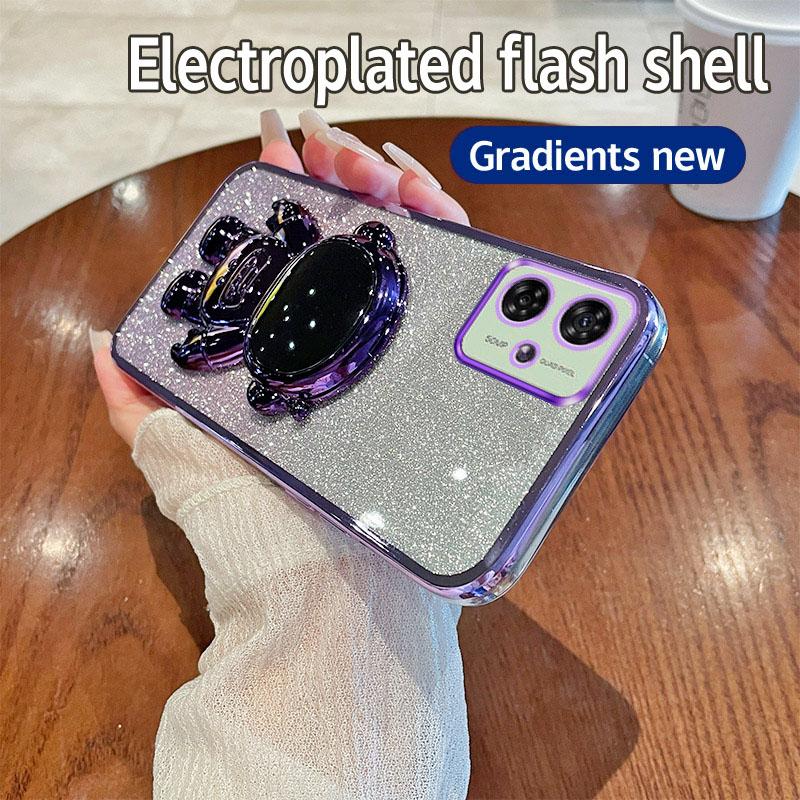 

Cell Phone Case for Motorola Moto G54 5G PC+TPU Glitter Powder Astronaut Kickstand Cover Blue