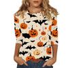 Women's Fashion Casual Three-quarter Sleeve Halloween Printed Round Neck Top