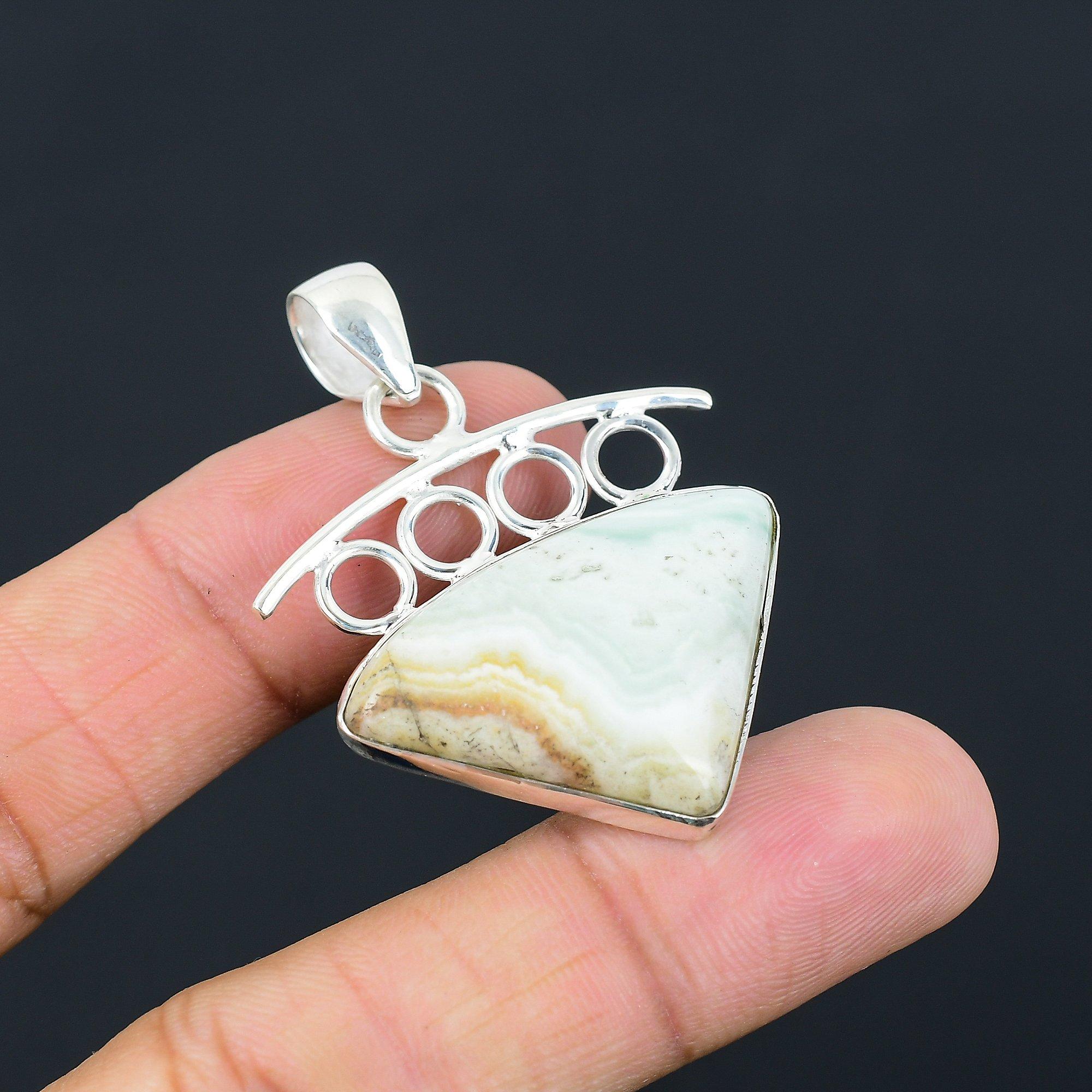 Trillion Blue Rhodochrosite Gemstone Sterling Silver Handmade Birthday Pendant