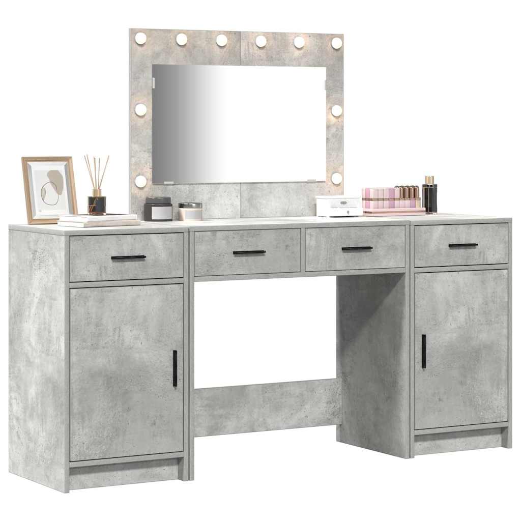 Makeup Table with Mirror Lighting (3 pcs) Gray Particleboard
