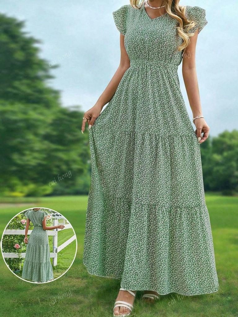 Purple Floral Print Sleeveless Tiered Maxi Dress