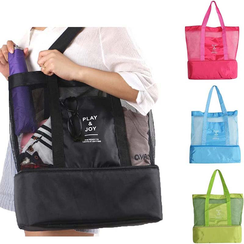 Picnic Bag Mesh Refrigerator Compartment With Zipper Closed Oversize Outdoor Shoulder Beach Tote Bags Travel Shoulder Tote Bag