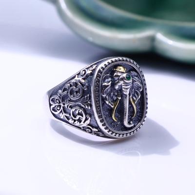 Retro Ganesha Elephant God Adjustable Open Ring For Men Gothic Punk Edgy Silver-plated Copper  Bikers Accessories Gift