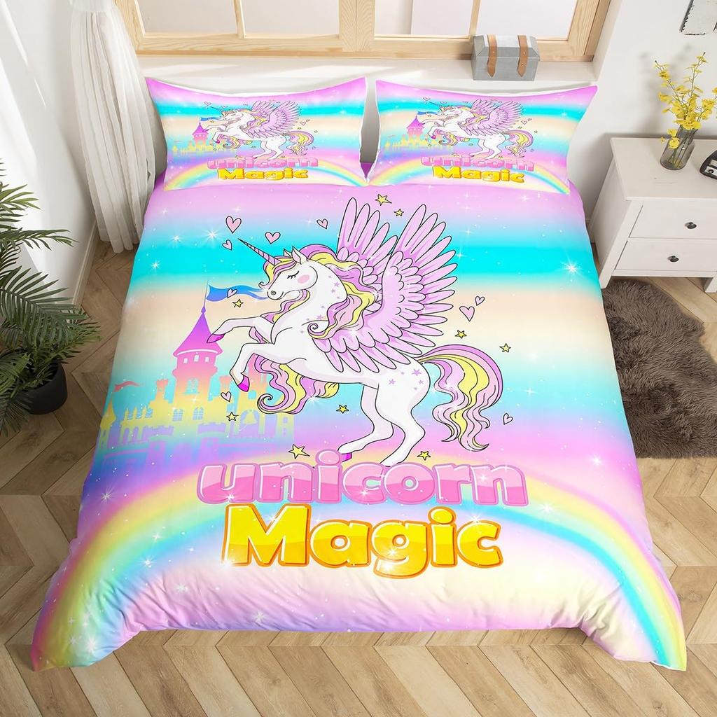 Unicorn Duvet Covers For Girls Teens Queen Lightweight Down Quilt Covers Bedroom Decor 2 Pillowcases 1 Duvet Cover No Comforter