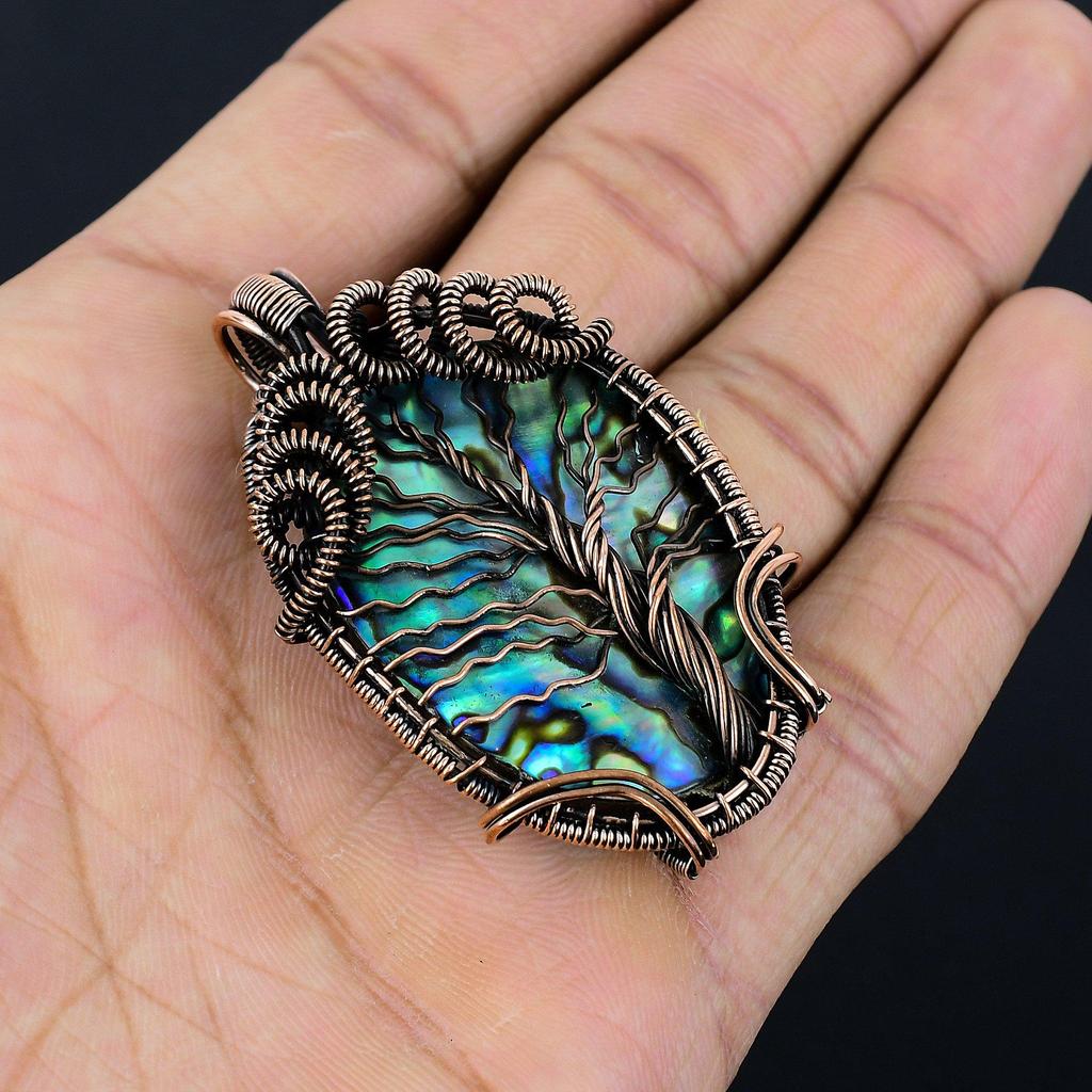 Pandantiv Abalone Shell înfășurat cu sârmă de cupru 999, Bijuterii pandantiv cu piatră prețioasă lucrate manual, Cadouri pentru soție Pandantiv nou-nouț