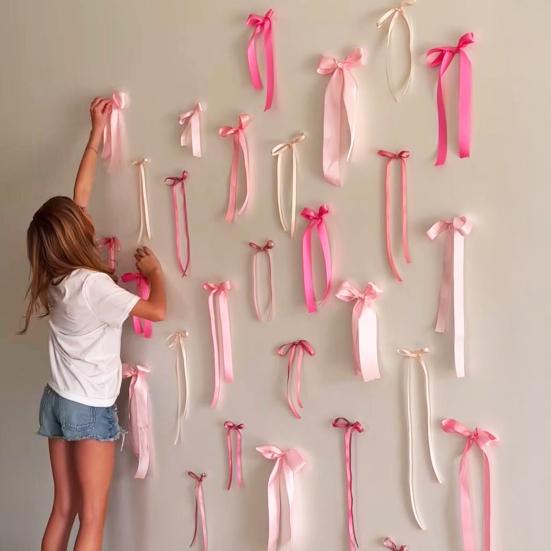 40Pcs Pink Bow Ribbon Festive Atmosphere Decor Striking Festival Ornaments DIY Photo Backdrop Bows Bedroom Decor