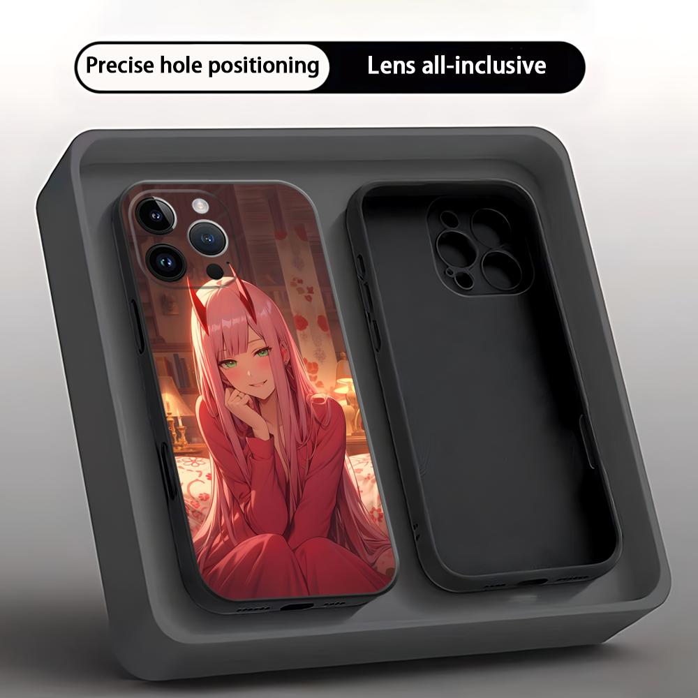 Cute Zero Two Anime Cool Phone Case For iPhone 16 16e 15 14 13 12 11 XS XR Plus Mini Pro Max Soft black Shockproof Cover
