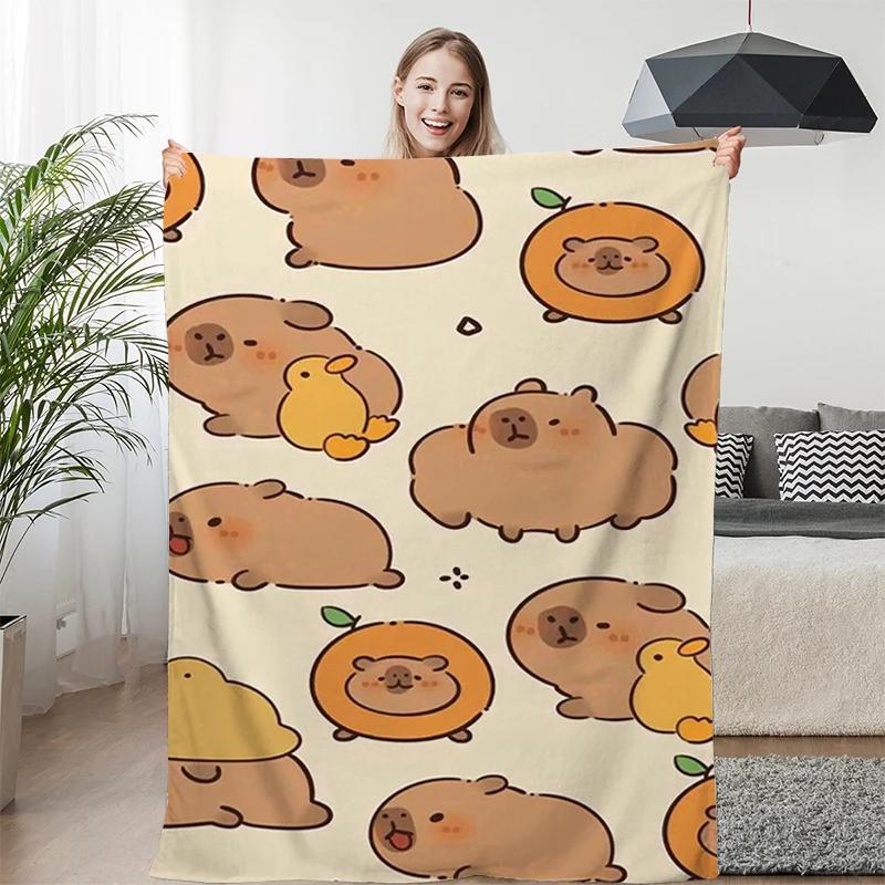 Cartoon Capibara Sofa Blankets for Winter Custom King Size Warm Bed Fleece Camping Fluffy Soft Blankets Microfiber Bedding