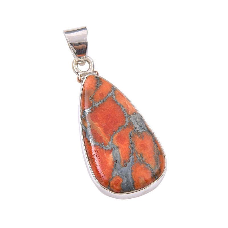 Natural Orange Turquoise Gemstone 925 Sterling Silver Jewelry Pendant 1.75" L3p21