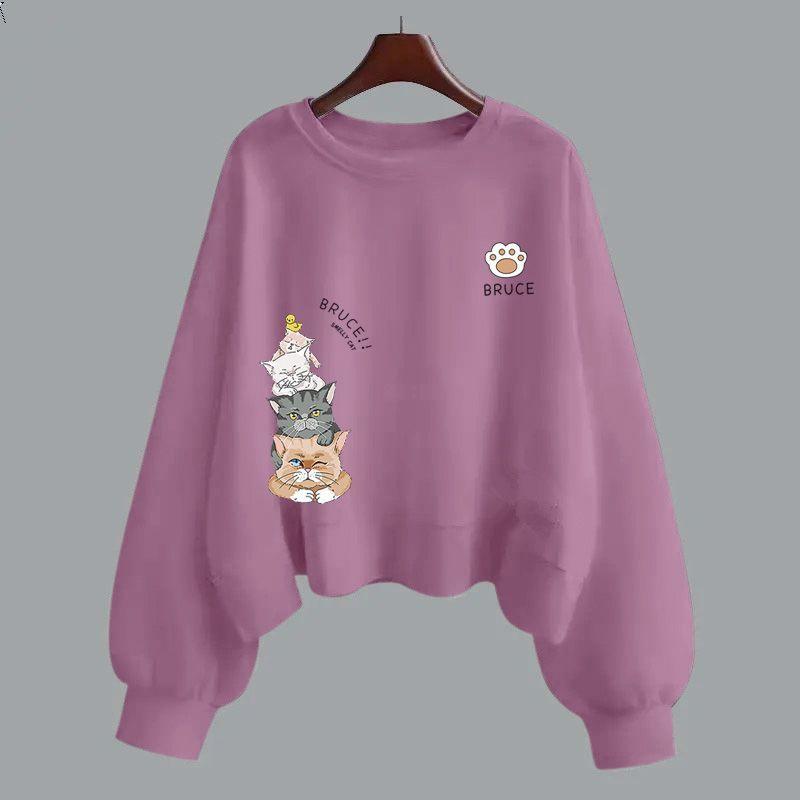 

Фиолетовая хлопковая толстовка с капюшоном женская на весну и осень с длинными рукавами, корейская версия, с круглым вырезом, свободная, свободная, сентябрьский школьный сезон, ранняя осень, женская одежда M