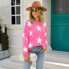 Crew Neck Plus Size Knitted, Women's Pullover Printed Knitted Sweater Pentagram Sweater