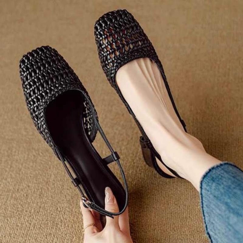 

Женские сандалии Baotou, летние туфли с квадратным носком, неглубокие, дышащие, с одной линией пряжки на подошве и каблуком 34EU/CN35 чёрный