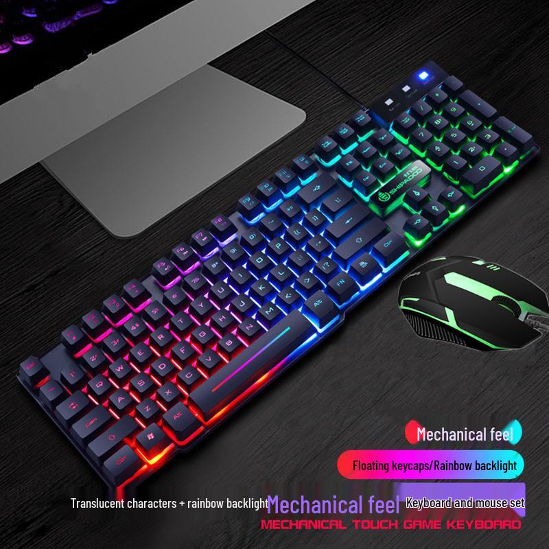 2024 New Luminous Rainbow Backlit Keyboard & Mouse Set with Mechanical Feel