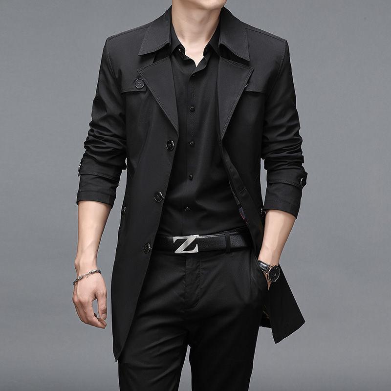 Men's Slim Fit Mid-Length Windbreaker Jacket, Korean Style Plus Size, M-8XL, for Casual or Business Wear, Ideal for Spring and Autumn.