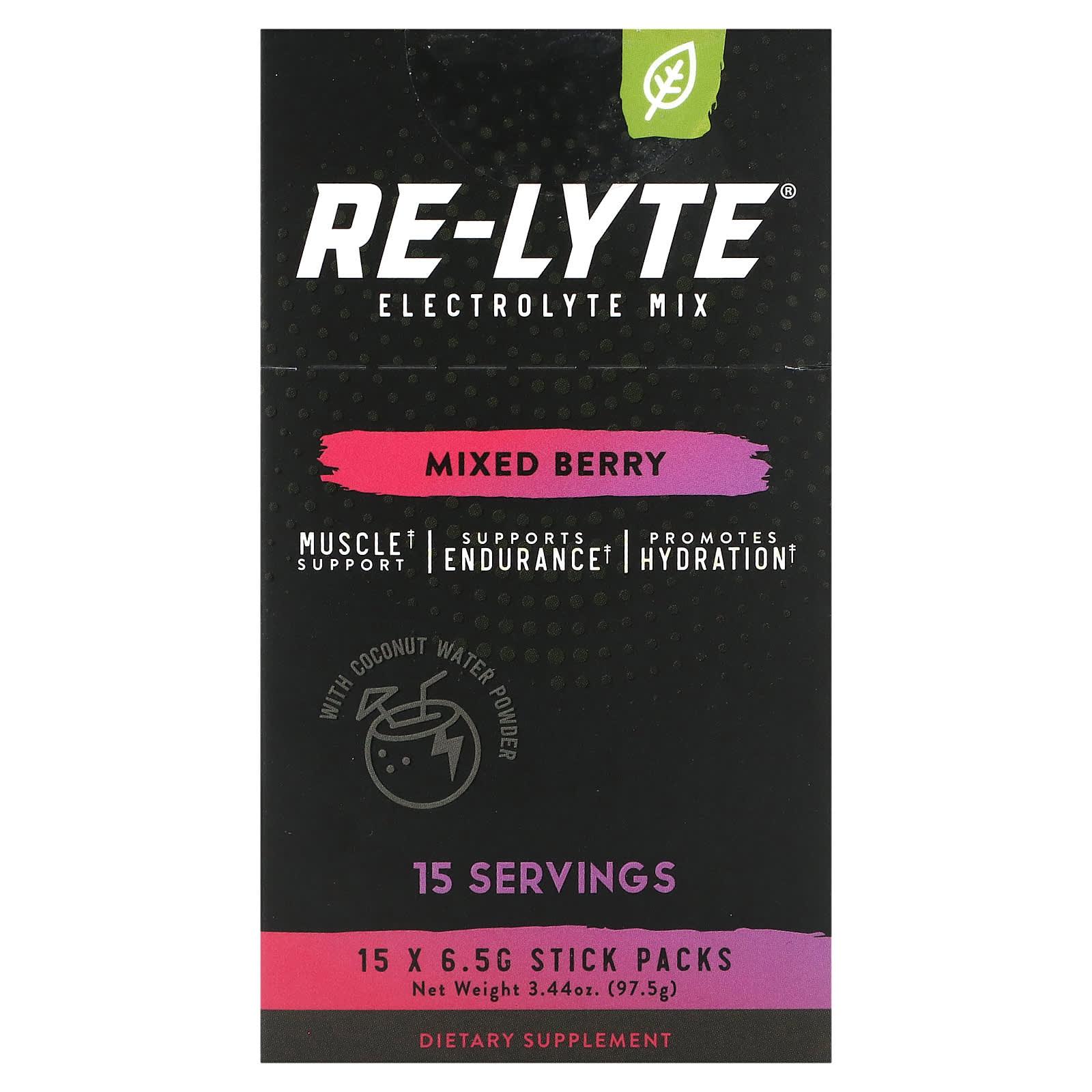 

Re-Lyte Electrolyte Mix, Mixed Berry, 15 Stick Packs, 6.5G (0.23Oz) Each