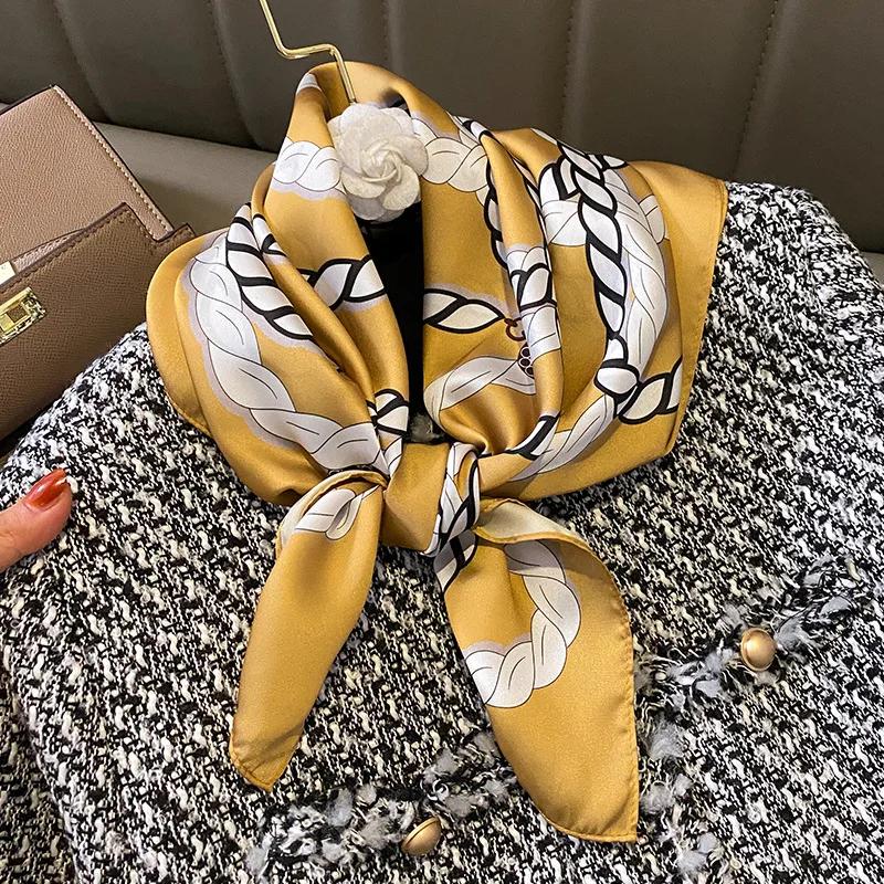 New Floral Print Shawl Design Silk Square Scarf Women Female Wrap Headkerchief Hijab Beach Stoles Hair Band Echarpe Bandana 2023