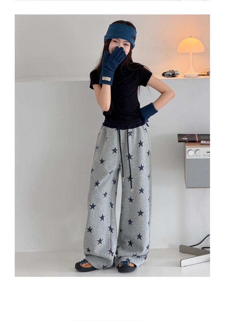 Girls' Wide-Leg Star Print Sweatpants - Trendy Casual for Spring & Autumn