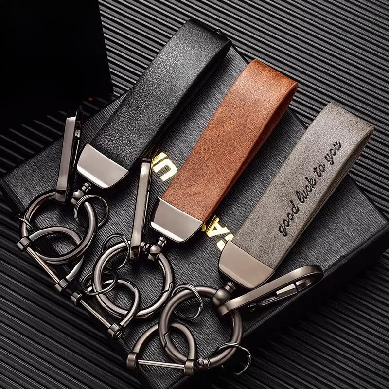 Vintage Discolored Leather Custom Logo Keychain For Men Women Laser Engraved Car Key Chains Holders Personalize Company Keyring