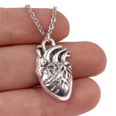 Punk Style Antique Silver Color Alloy Metal One Side Human Heart Organ Pendant Necklace Chain Women Men Party Jewelry