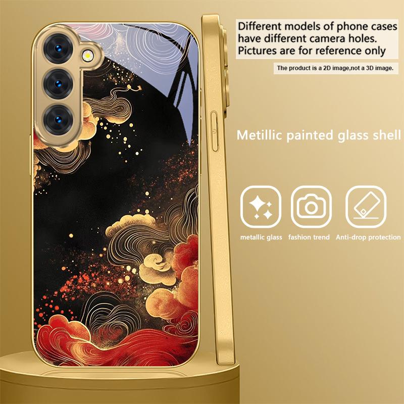 Red Vortex Pattern For Samsung Galaxy S26 S20 FE S21 Ultra S23 Plus S24 Ultra S25 S21+ S22Plus S26 S24 Golden Glass Phone Case