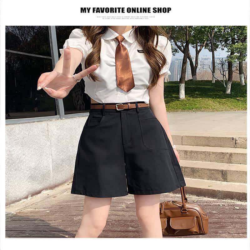 Sommer 2026 Damen Khaki A-Linie Hoher Bund Locker Weites Bein Shorts