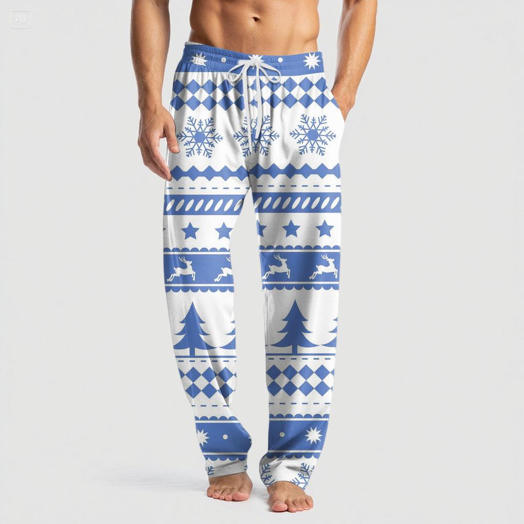 Pánské pletené módní potištěné kapsové ležérní kalhoty pyžamové kalhoty